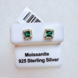 Gold over Sterling Silver Emerald & Moissonite Earrings